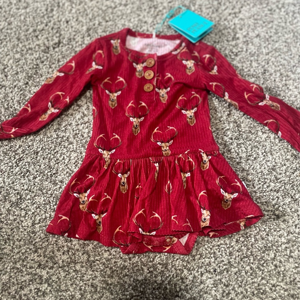 Red Deer Print Long Sleeve Dress